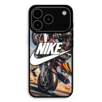Coque pour iphone 17 pro max nike logo blanc roue moto maniacase
