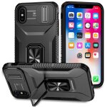 Coque pour iphone x / xs anneau full protection camra coulissante silicone militaire tpu anti - rayures ...