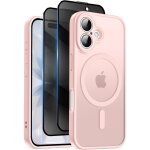 Coque magn�tique pour iphone 17 avec 2 verres tremp�s anti - espioncompatible magsafe�tui mat translucide ...