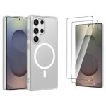 Coque magn�tique pour samsung galaxy s25 ultra 5g avec 2 vitre verres tremp�scompatible avec magsafe ...