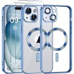 Coque magsafe antichocs - non sp�cifi� - iphone 15 plus - bleu - protection int�grale - 2 vitres en verre ...
