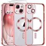 Coque magsafe antichocs - rose - iphone 15 - electroplating - protection intégrale - 2 vitres incluses ... Coque magsafe antichocs - rose - iphone 15 - electroplating - protection intégrale - 2 vitres incluses ...