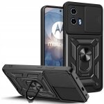 Coque pour motorola moto e14 / g04 / g24 - etui housse anneau aimant protection camera antichoc noir