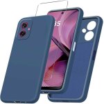 Coque pour motorola moto g55 5g + verre tremp - etui housse silicone bleu marine vitre protection ecran ...