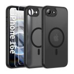 Coque noir magntique pour iphone 16e / se4 2025 + 2 verre tremp, compatible avec magsafe, protection ...