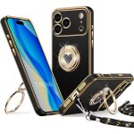 Coque de protection - booling - pour iphone 17 pro max - avec anneau motif c?ur brillant et cordon - ...