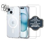Evetane coque anti - choc magsafe compatible iphone 15 transparente + 2 protections �cran et 2 protections ...