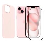 Coque de protection souple silicone rose + verre tremp avec bords noir pour iphone 15 6. 1 - yuan yuan ...