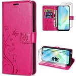 Coque pour samsung galaxy a16 5g / 4g - booling - synth�cuir antichoc fuchsia motif papillon - 2 verres ...