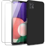 Coque pour samsung galaxy a22 5g avec deux film protection dcran en verre tremp noir liquide souple ...
