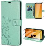 Coque pour samsung galaxy a26 5g - booling - cuir synth�tique motif relief floral - vert - 2 verres tremp�s ...