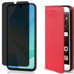 Coque pour samsung galaxy a37 5g / a36 5g / a56 5g rouge + verre tremp� anti espion - etui housse portefeuille ...