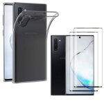 Coque pour samsung galaxy note 10 transparente silicone en gel tpu souple + 2 verre tremp film protection ...