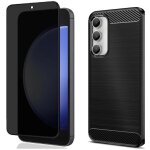 Coque pour samsung galaxy s23 fe + verre tremp anti espion - etui housse noir carbon vitre anti espion ...