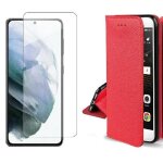 Coque pour samsung galaxy s24 fe rouge + verre tremp etui housse portefeuille vitre protection ecran ...