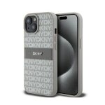 Coque pour smartphone - dkny - iphone 15 / 14 / 13 - cuir beige - mono stripe - protection chocs