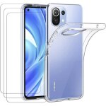 Coque pour xiaomi mi 11 lite 4g - 5g - ne avec 3 pices protection cran en verre tremp transparent ...