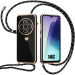 Coque pour xiaomi redmi 14c protection antichoc motif c?ur avec cordon noir