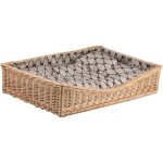 Corbeille pour chien rectangulaire , panier en osier naturel double avec joli coussin beige imprim ...