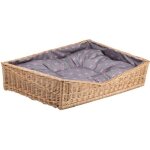 Corbeille pour chien rectangulaire , panier en osier naturel double avec joli coussin gris imprim petits ...