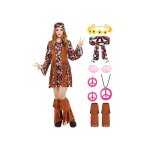 Costume hippie femme annes 60 70 taille l avec robe  fleurs accessoires vintage idal soire  thme ...