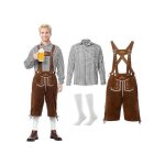 Costume oktoberfest homme 3 pi�ces - pantalon cuir brodure chemise carreaux noir blanc chaussettes - ...