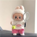 Costume de poupe pour labubutennis + raquette + chaussures blanches + t - shirt + pantalon rose