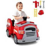 Costway 12v camion de pompiers lectrique enfant avec musique & alarme & klaxon volant & pdale 5 accessoires ...
