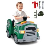 Costway 12v camion de pompiers lectrique enfant avec musique & alarme & klaxon volant & pdale 5 accessoires ...