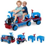 Costway 12v train electrique pour enfants avec 2 siges amovibles locomotive et wagon lumires led sifflet ...