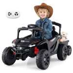 Costway 12v voiture �lectrique pour enfants avec remorque amovible t�l�commande 24g led musique klaxon ...