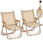 Costway lot de 2 chaises de jardin pliantes avec accoudoirs, cadre en aluminium, charge 180 kg, lgre ...
