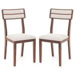 Costway lot de 2 chaises de salle  manger rembourres avec dossier haut - pieds en bois de caoutchouc ...