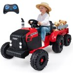 Costway 24v tracteur lectrique enfants - remorque amovible 6 pneus & led & klaxon musique tlcommande ...