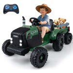 Costway 24v tracteur lectrique enfants - remorque amovible 6 pneus & led & klaxon musique tlcommande ...