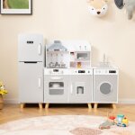Costway 3 en 1 cuisine enfants avec 9 accessoires - grand rfrigrateur machine  laver machine  glaons ...