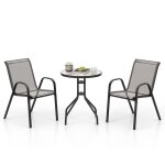 Costway 3 pièces ensemble table ronde et 2 chaises empilables de jardin extérieur plateau en verre trempé ... Costway 3 pièces ensemble table ronde et 2 chaises empilables de jardin extérieur plateau en verre trempé ...
