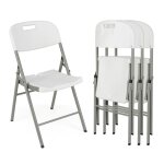 Costway lot de 4 chaises de jardin pliantes si�ge portable en plastique cadre en m�tal poign�e de transport ...
