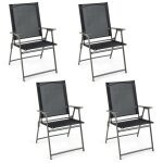 Costway lot de 4 chaises pliantes de jardin tissu r�sistant aux intemp�ries accoudoirs pour jardin cour ...