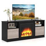 Costway 65 meuble tv led et 2 armoires compartiments ouverts porte magn�tique design moderne pour salon ...