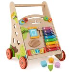 Costway 7 en 1 chariot de marche en bois avec bote de rangement oigne roues trotteur pour enfant 3an ...