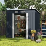 Costway abri de jardin 2m2 en mtal galvanis - toit inclin - porte coulissante et arations rangement ...