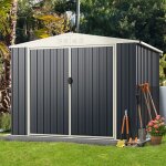 Abri de jardin ext�rieur en acier galvanis� 45 m2 231 x 193 cm costway - porte verrouillabletoit pendu ...