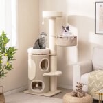 Costway arbre  chat multi - niveaux de 154 cm condo  2 tages poteaux  gratter en sisal hamac balles ...