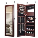 Costway armoire � bijoux 120 cm avec miroir et lumi�res led conception murale / sur porte porte verrouillable ...