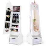 Costway armoire  bijoux pour enfants avec miroir sur pied, grande capacit de rangement, crochets, 2 ...