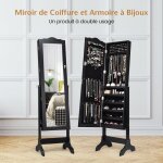 Costway armoire  bijoux sur pied 160 cm avec miroir 2 organiseurs cosmtiques amovibles angle rglable ...