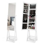 Costway armoire � bijoux sur pieds avec miroir et lumi�res led int�gr�es organisateur de bijoux sans ...
