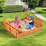 Costway bac � sable enfants ext�rieur 125 � 118 � 425 cm - avec bancs pliabletapis de protection pour ...
