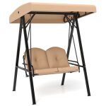Balancelle de jardin ext�rieur 2 place costway - toit tissu oxford r�glable - 2 coussins - en forme de ...